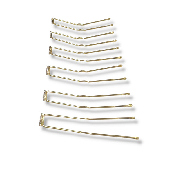 Mia Beauty SqHair Pins with clear rhinestones in gold color