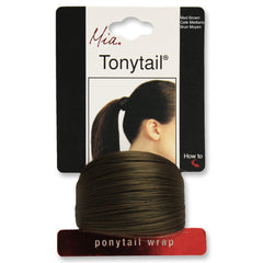 Mia® Tonytail® ponytail wrap- synthetic wig hair - medium brown - on packaging - patented by #MiaKaminski CEO of Mia® Beauty