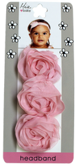 Organza Rosette Headband - White + Light Pink