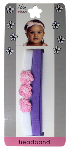 Terrycloth Headband + Crocheted Flowers - White/Light Pink + Purple