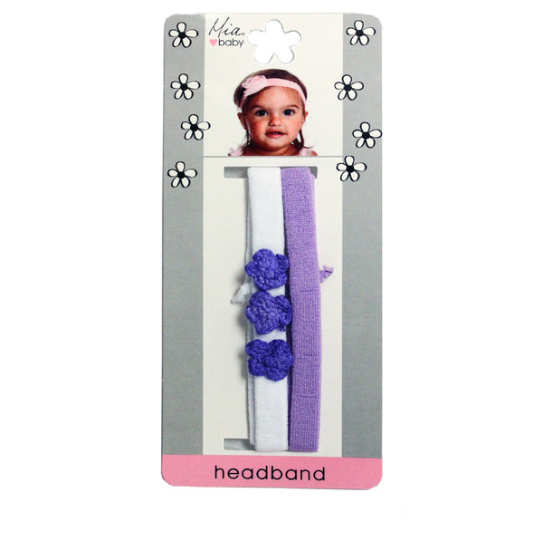Terrycloth Headband + Crocheted Flowers - Purple/Hot Pink + White