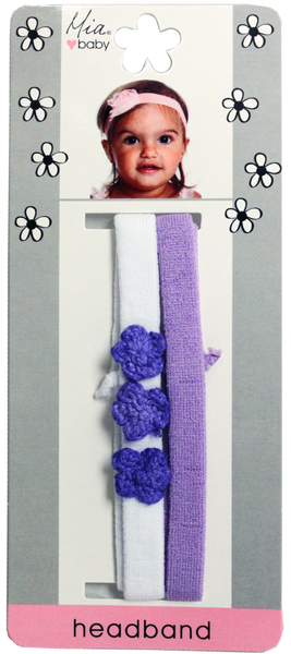 Terrycloth Headband + Crocheted Flowers - White/Purple + Purple