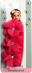 Mia® Baby Chiffon Flower Headband - hot pink headband and hot pink flowers - shown on packaging - invented by #MiaKaminski #MiaBeauty #Mia #Beauty #Baby #hair #hairaccessories #headbands #headbandsforbabies #hairclips #hairbarrettes #love #life #girl #woman