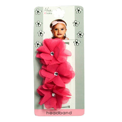 Mia® Baby Chiffon Flower Headband - white headband and hot pink flowers - shown on packaging - invented by #MiaKaminski #MiaBeauty #Mia #Beauty #Baby #hair #hairaccessories #hairclips #hairbarrettes #love #life #girl #woman