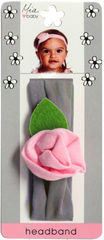 Mia® Baby Flower Headband - gray color - shown on packaging - designed by #MiaKaminski of Mia Beauty