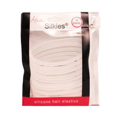Mia® Silkies® silicone hair elastics - clear - in packaging - by #MiaKaminski #MiaBeauty #Mia #beauty #hair #hairaccessories #hairites #rubbernbands #thickhair #lovethis #life #Woman #sports #wethair