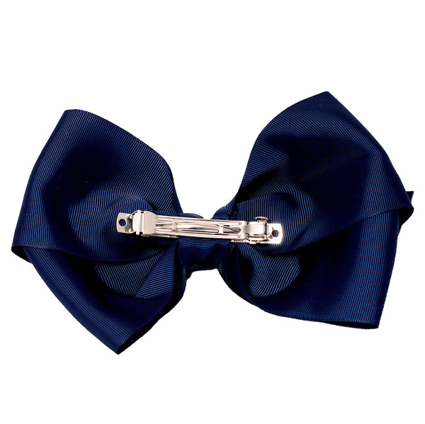 Mia Spirit Extra Large Grosgrain Bow Barrette - Navy blue color - back side shown - designed by #MiaKaminski of Mia Beauty