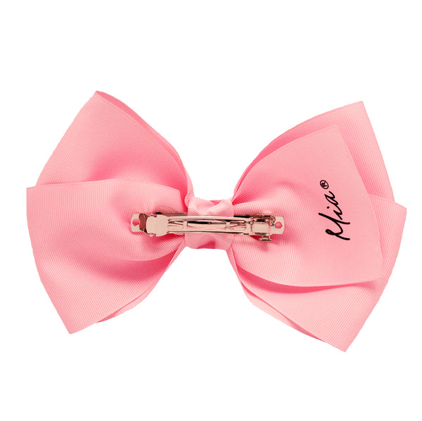 Mia Spirit Extra Large Grosgrain Bow Barrette - light pink color - back side shown - designed by #MiaKaminski of Mia Beauty