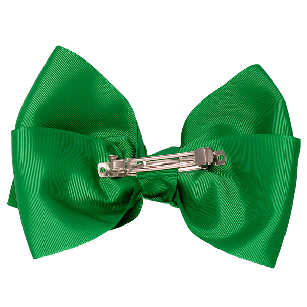 Mia Spirit Extra Large Grosgrain Bow Barrette - kelly green color - back side shown - designed by #MiaKaminski of Mia Beauty