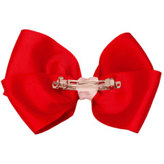 Mia Spirit Extra Large Grosgrain Bow Barrette - red Mustang Soccer color - back side shown - designed by #MiaKaminski of Mia Beauty