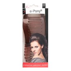 Mia® e-Pony - elongated ponytail styling tool, banana clip - brown color - shown in packaging - invented by #MiaKaminski of #MiaBeauty #Mia #beauty #hair #hairstylingtool #volumizingtool #lovethistool #love #life #woman #lovethis #ponytailvolumizingtool