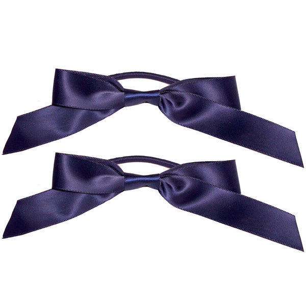 Satin Ribbon Bow Ponytailers - Navy Blue