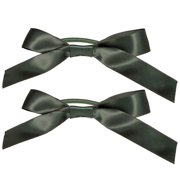Satin Ribbon Bow Ponytailers - Dark Green