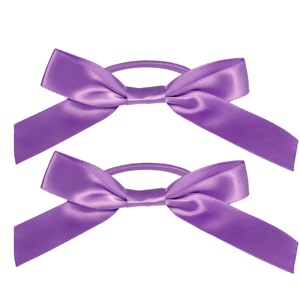 Satin Ribbon Bow Ponytailers - Purple