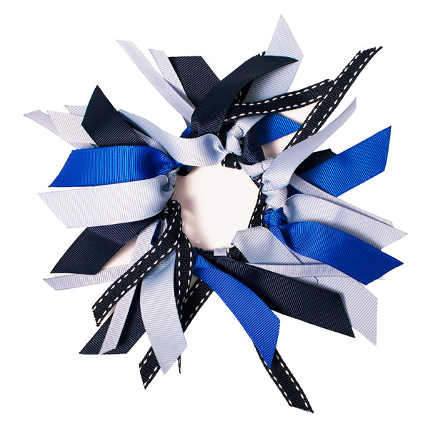 Ribbon Cluster Ponytailer - Navy, Royal + Light Blue