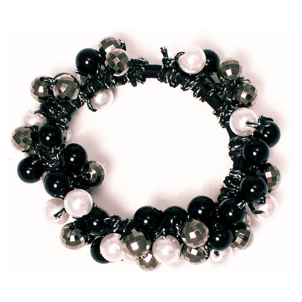 Beaded Ponytailer - Pearls + Metallic + Black Beads