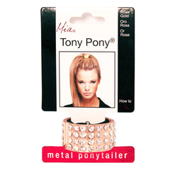 Mia® Tony Pony Ponytail Cuff - rose gold and clear rhinestones - shown on packaging - designed by #MiaKaminski of Mia Beauty