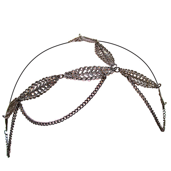 Triple Chain Headwraps - Gunmetal Leaves