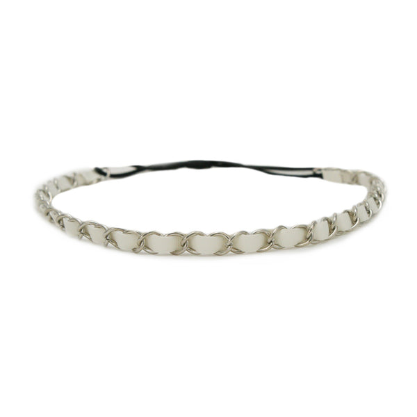 Leather Chain Headband - White + Silver