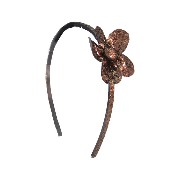 Glitter Flower Headband - Bronze