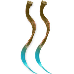 Mia® Clip-n-Dipped Ends® - medium brown with blue ends ombre balayage effect on a weft clip - 2 pieces per package - designed by #MiaKaminski #MiaBeauty #HairExtensionsClipON #OmbreHairExtensions