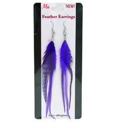 Mia® Feather Earrings - purple color - shown on packaging - by #MiaKamimnski of Mia Beauty