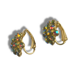 Mia Beauty Rhinestone Cluster Earrings in yellow gold and iridescent glass rhinestones clip-ons