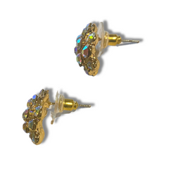 Mia Beauty Rhinestone Cluster Earrings in yellow gold and iridescent glass rhinestones side view of posts and backers