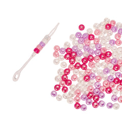Mia® Girl Hair Beads - 200 beads shown with threader - pink colors - designed by #MiaKaminski of Mia Beauty