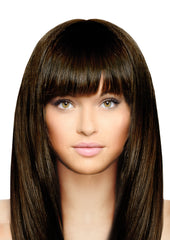 Mia® Clip-n-Bangs® - Dark Brown color - designed by #MiaKaminski of #MiaBeauty - shown on model