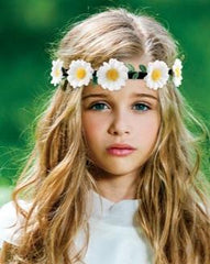 Mia® Beauty Flashion Flowers - LED lighted headband - white daisies shown on model during the day in a park