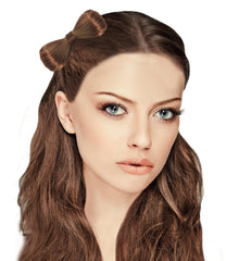 Mia® Synthetic Hair Bow Barrette - Medium Brown on model - #MiaBeauty.com - designed by #MiaKaminski