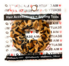 Mia Beauty Microfiber Wet Scrunchie leopard print shown in packaging