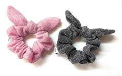 Mia Beauty Metallic Scrunchie with tie black and silver color with pink and silver