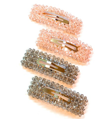 Mia Snip Snaps rectangle shaped contour hair barrettes with beads pink and gray color