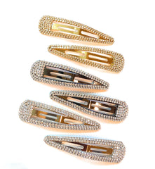 Mia Beauty Large Snip Snaps in silver metal and clear rhinestones, gunmetal with clear stones and gold with clear.