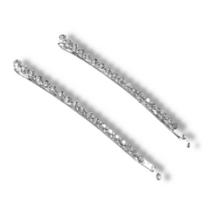 Mia Beauty Long Curved Rhinestone Bobby Pins - silver metal with clear glass rhinestones 2 pieces