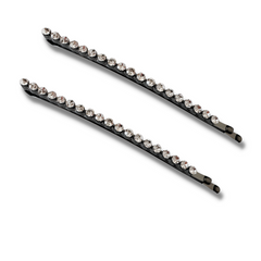Mia Beauty Long Curved Rhinestone Bobby Pins in black metal with clear stones
