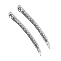 Mia Beauty Long Curved Rhinestone Bobby Pins - silver metal with clear glass rhinestones 2 pieces side view
