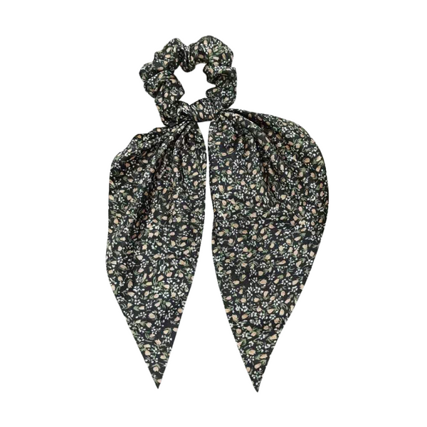 Scrunchie + Long Wide Tie - Black Floral