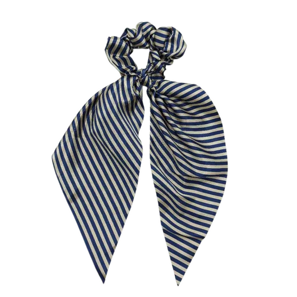 Scrunchie + Long Wide Tie - Navy  + Taupe Stripes