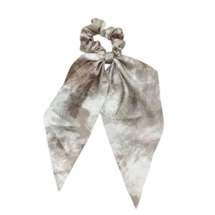 Mia Beauty Scrunchie with long wide removable tie in taupe tie dye