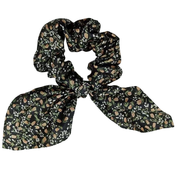 Scrunchie + Short Tie - Black Floral
