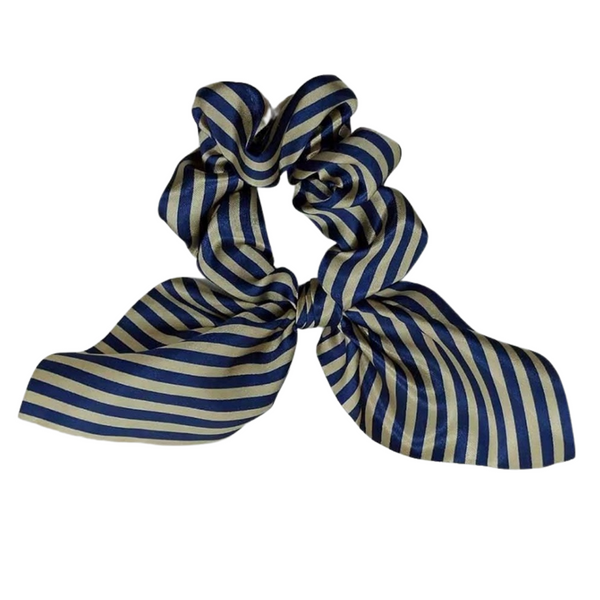 Scrunchie + Short Tie - Navy Blue + Taupe Stripes