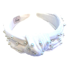 Mia Beauty White Velvet headband with pearls