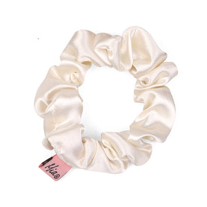 Mia Beauty Thin Solid Silk Scrunchie in cream color