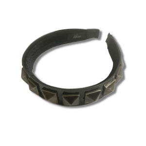 Mia Beauty Studded Leather Headband in black with black metal studs