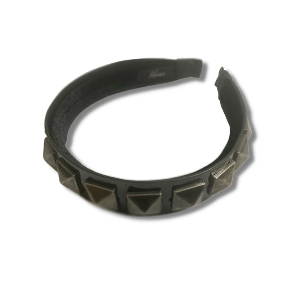 Mia Beauty Studded Leather Headband in black with black metal studs