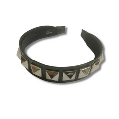 Mia Beauty Studded Leather Headband in black with silver metal studs