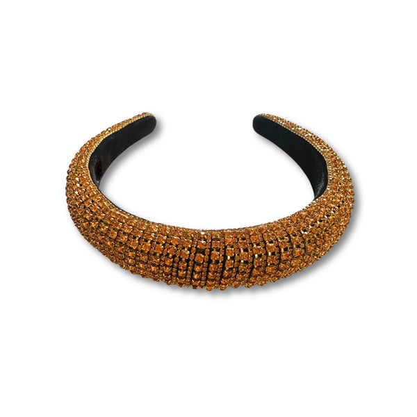 Mia Beauty Elevated padded headband sparkly rhinestones orange color